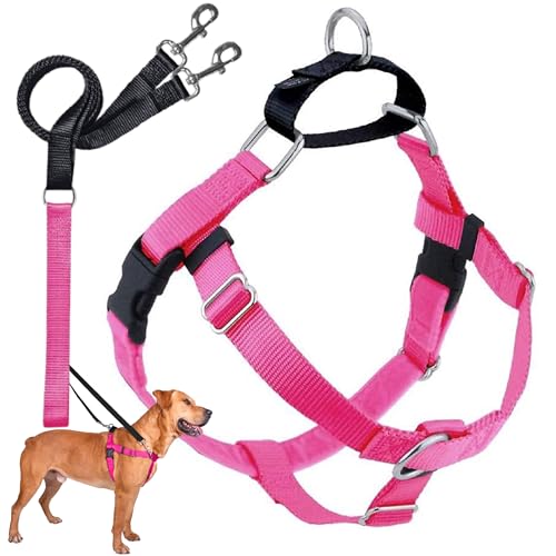 2 Hounds Design Freedom No Pull Dog Harness, Adjustable Harness and Leash Set, Easy Walking & Comfortable Control, Fits Small, Medium & Large Dogs, Solid Colors, Made in USA, 1" XL, Hot Pink