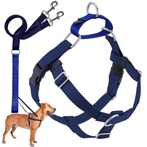 2 Hounds Design Freedom No Pull Dog Harness, Adjustable Harness and Leash Set, Easy Walking & Comfortable Control, Fits Small, Medium & Large Dogs, Solid Colors, Made in USA, 5/8" XS, Navy