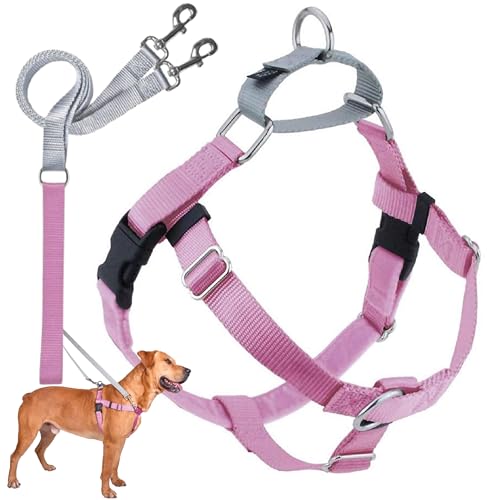 2 Hounds Design Freedom No Pull Dog Harness, Adjustable Harness and Leash Set, Easy Walking & Comfortable Control, Fits Small, Medium & Large Dogs, Solid Colors, Made in USA, 5/8" XS, Rose