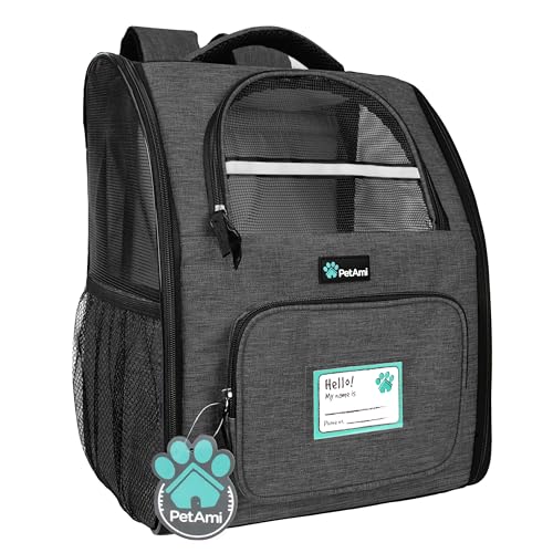 PetAmi Dog Backpack Carrier for Small Large Cat, Pet, Puppy, Ventilated Pet Hiking Backpack Travel Bag, Airline Approved Cat Backpack Carrier, Camping Biking Dog Bag Up to 18lbs Pet, Charcoal