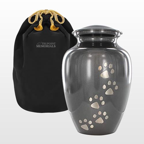 Trupoint Memorials Large Pet Urn for Dogs and Cats Ashes, Paws Print Grey Cremation Urns for Pets up to 122 lbs
