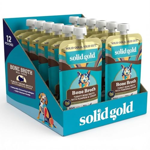 Solid Gold Turkey Bone Broth for Dogs - Limited Ingredient Bone Broth Dog Food Toppers for Picky Eaters with Collagen & Superfoods - Dog Gravy Topper for Dry Food - Gut Health & Hydration - 12 Pack