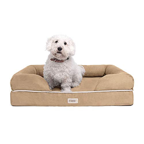 Chester Large Dog Bed - Orthopedic Memory Foam Mattress, Calming Couch, Wall Rim Pillow, Water Resistant, Washable Cover, Non-Slip, Khaki Beige