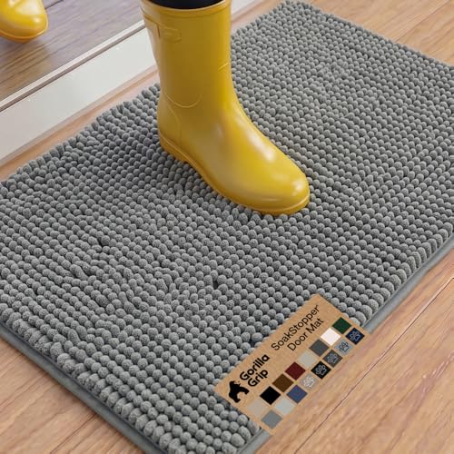 GORILLA GRIP Dog Doormat, Absorbent Doormats for Muddy Dogs Paws, 36x24 Machine Washable Soakstopper Rugs, Cleaner Floors, US Designed Pet Bed Door Mat, Indoor Entrance Pets Rug, Gray