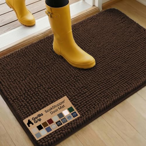 GORILLA GRIP Dog Doormat, Absorbent Doormats for Muddy Dogs Paws, 36x24 Machine Washable Soakstopper Rugs, Cleaner Floors, US Designed Pet Bed Door Mat, Indoor Entrance Pets Rug, Brown