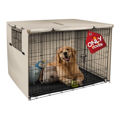 Explore Land 48 inches Dog Crate Cover - Heavy Duty Polyester Pet Kennel Cover Universal Fit for Wire Dog Crate (Light Tan)