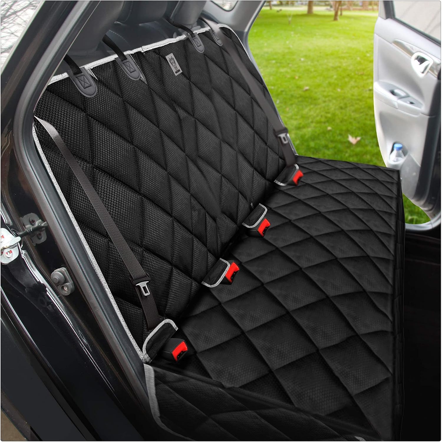 BRONZEMAN 100% Waterproof Bench Car Seat Cover Protector - Strong & Durable,Heavy-Duty and Nonslip Rear Back Seat Cover with Middle Seat Belt,Universal Size Fits for Cars, Trucks & SUVs