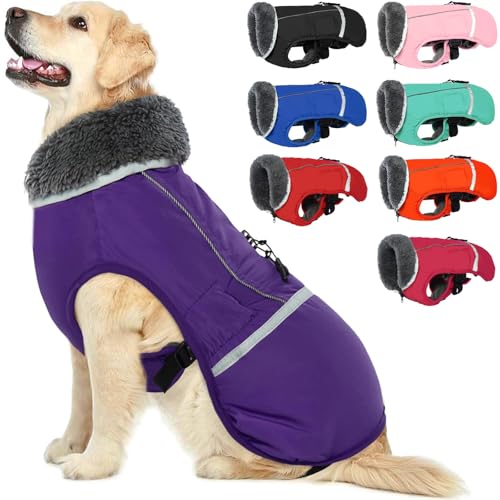 Warm Dog Coat Reflective Winter Jacket, Waterproof Windproof Dog Turtleneck Clothes for Cold Weather, Thicken Fleece Lining Pet Outfit, Adjustable Pet Vest Apparel for Small Medium Large Dogs 2X-Large