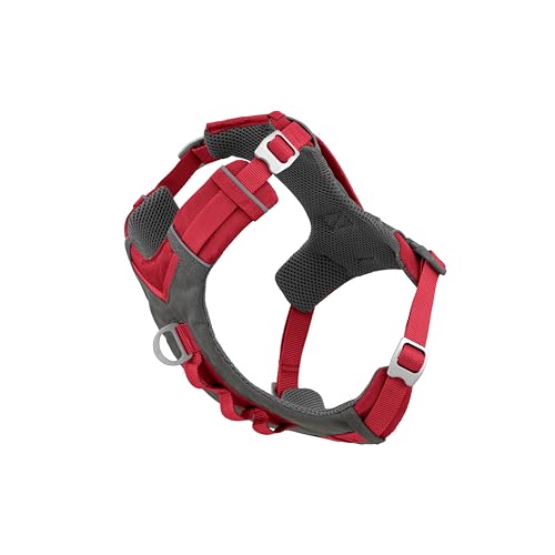 Kurgo Journey Air Dog Harness - Secure Fit for Active Dogs - Padded Chest - Lightweight Ripstop Fabric - Breathable Mesh - Reflective Trim - Back Assist Handle - Red - Large