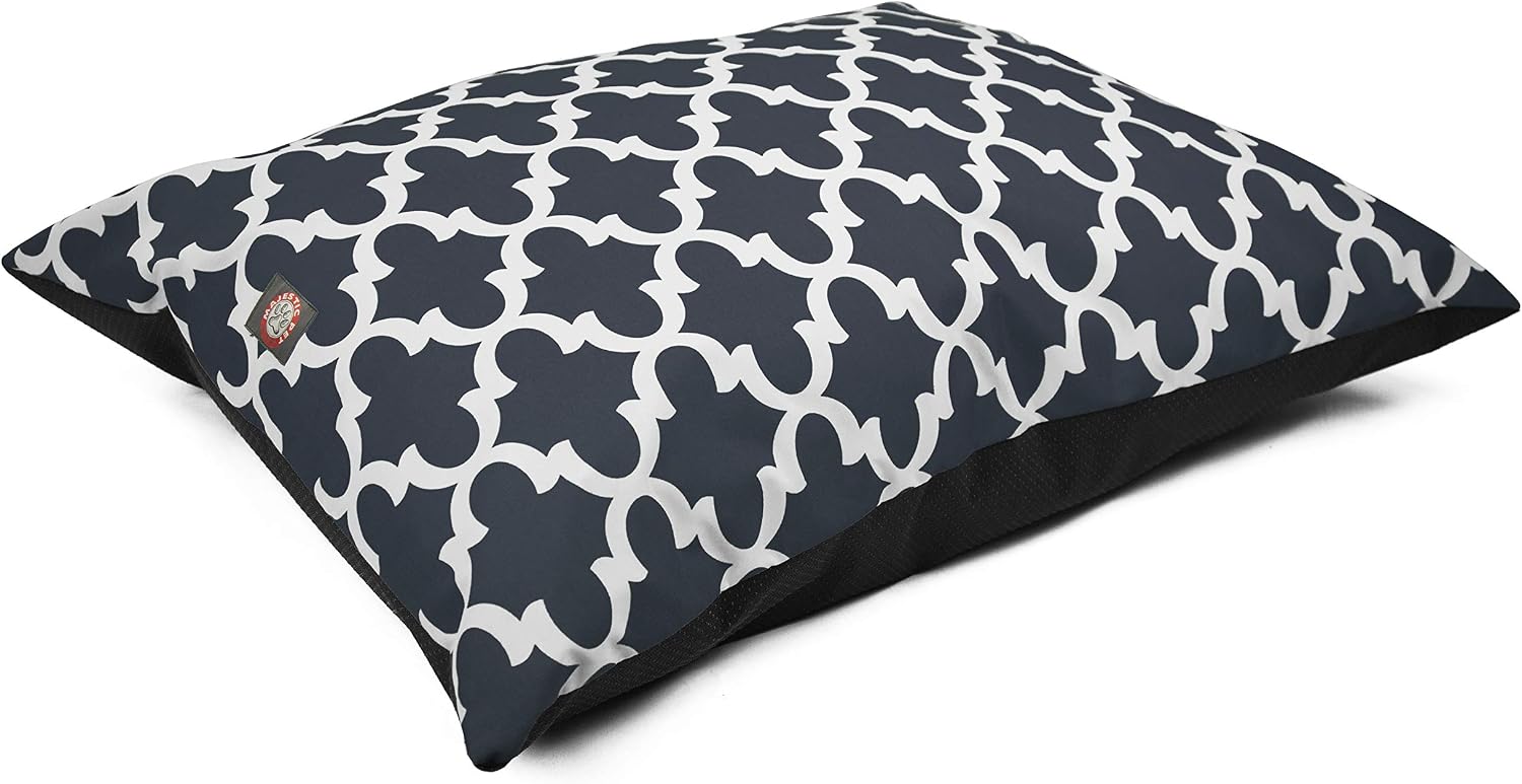 Majestic Pet Rectangle Large Dog Bed Washable  Non Slip Comfy Pet Bed  Dog Crate Bed Super Value Pillow Dog Bed  Dog Kennel Bed for Sleeping - Dog Bed Large Breed 46 x 35 Inch  Trellis Navy