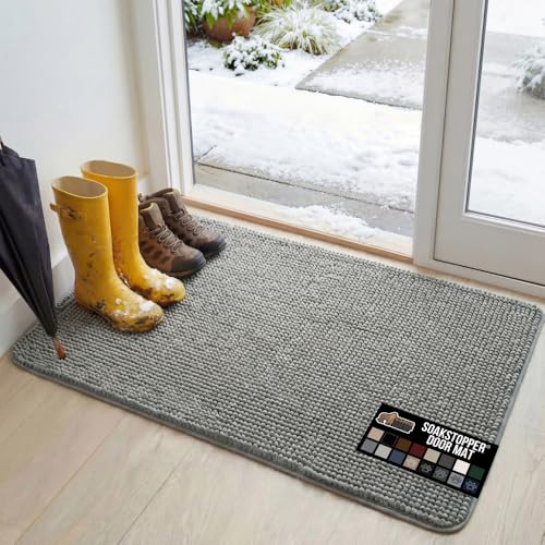 GORILLA GRIP Dog Doormat, Absorbent Doormats for Muddy Dogs Paws, 48x30 Machine Washable Soakstopper Rugs, Cleaner Floors, US Designed Pet Bed Door Mat, Indoor Entrance Pets Rug, Gray