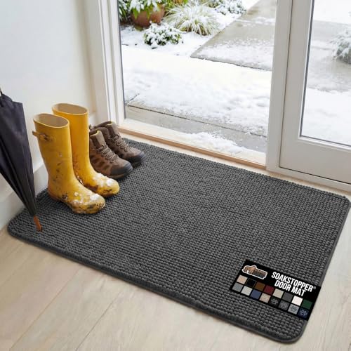 GORILLA GRIP Dog Doormat, Absorbent Doormats for Muddy Dogs Paws, 48x30 Machine Washable Soakstopper Rugs, Cleaner Floors, US Designed Pet Bed Door Mat, Indoor Entrance Pets Rug, Charcoal