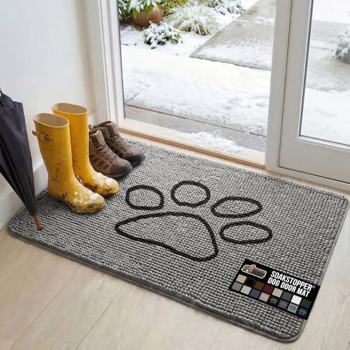 GORILLA GRIP Dog Doormat, 48x30 Paw Gray