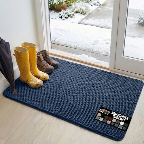 GORILLA GRIP Dog Doormat, Absorbent Doormats for Muddy Dogs Paws, 48x30 Machine Washable Soakstopper Rugs, Cleaner Floors, US Designed Pet Bed Door Mat, Indoor Entrance Pets Rug, Navy Blue