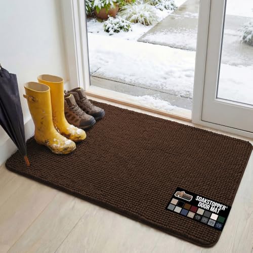 GORILLA GRIP Dog Doormat, Absorbent Doormats for Muddy Dogs Paws, 48x30 Machine Washable Soakstopper Rugs, Cleaner Floors, US Designed Pet Bed Door Mat, Indoor Entrance Pets Rug, Brown