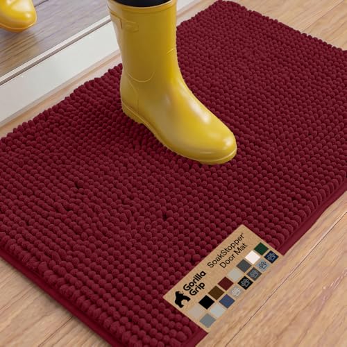 GORILLA GRIP Dog Doormat, Absorbent Doormats for Muddy Dogs Paws, 36x24 Machine Washable Soakstopper Rugs, Cleaner Floors, US Designed Pet Bed Door Mat, Indoor Entrance Pets Rug, Burgundy