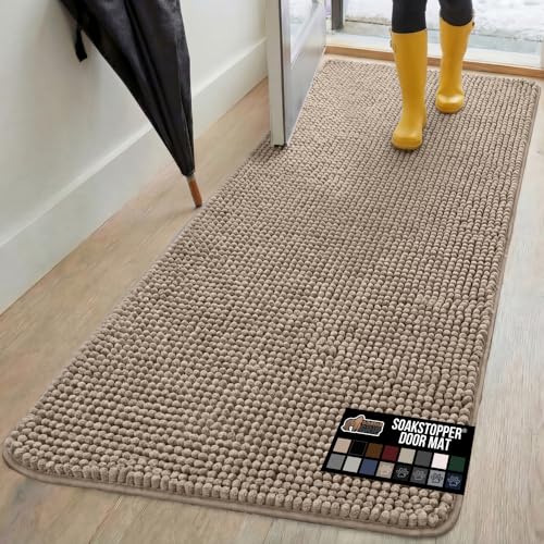 GORILLA GRIP Dog Doormat, Absorbent Doormats for Muddy Dogs Paws, 70x24 Machine Washable Soakstopper Rugs, Cleaner Floors, US Designed Pet Bed Door Mat, Indoor Entrance Pets Rug, Beige