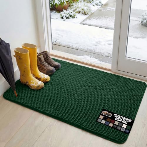 GORILLA GRIP Dog Doormat, Absorbent Doormats for Muddy Dogs Paws, 48x30 Machine Washable Soakstopper Rugs, Cleaner Floors, US Designed Pet Bed Door Mat, Indoor Entrance Pets Rug, Deep Green