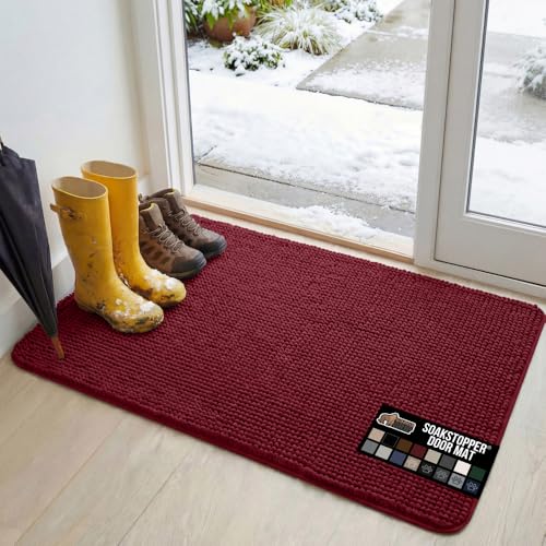 GORILLA GRIP Dog Doormat, Absorbent Doormats for Muddy Dogs Paws, 48x30 Machine Washable Soakstopper Rugs, Cleaner Floors, US Designed Pet Bed Door Mat, Indoor Entrance Pets Rug, Burgundy