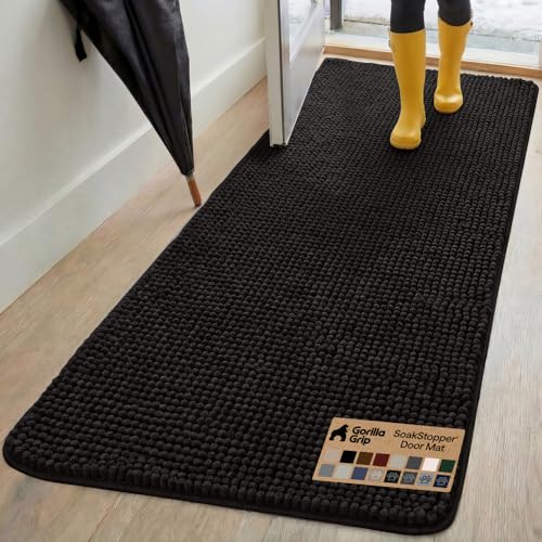 GORILLA GRIP Dog Doormat, Absorbent Doormats for Muddy Dogs Paws, 70x24 Machine Washable Soakstopper Rugs, Cleaner Floors, US Designed Pet Bed Door Mat, Indoor Entrance Pets Rug, Black