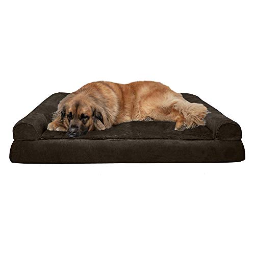 Furhaven Orthopedic Dog Bed for Large Dogs w/ Removable Bolsters & Washable Cover, For Dogs Up to 125 lbs - Plush & Suede Sofa - Espresso, Jumbo Plus/XXL
