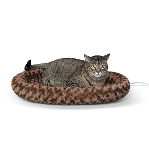 K&H Pet Products Bolster Heated Cat Bed for Indoor Cats, Thermo-Kitty Fashion Splash Orthopedic Foam Heated Pet Bed for Large Cats, Dogs, Waterproof Pet Heater, Safety Listed - Large 16 X 22in Mocha