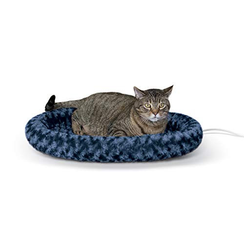 K&H Pet Products Bolster Heated Cat Bed for Indoor Cats, Thermo-Kitty Fashion Splash Orthopedic Foam Heated Pet Bed for Large Cats, Dogs, Waterproof Pet Heater, Safety Listed - Large 16 X 22in Blue