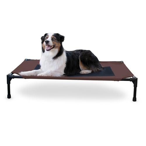 K&H Pet Products Outdoor Elevated Dog Cot, Breathable Cooling Elevated Cot Hammock Pet Bed for Large Dogs, Washable Mesh Cover, Raised Metal Frame, Collapsible, Portable - Large 42 X 30in Chocolate