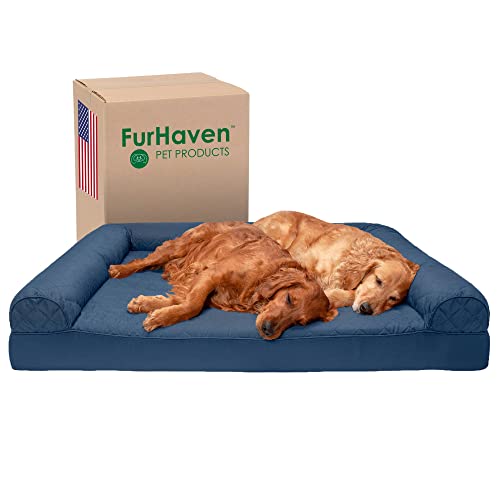 Furhaven Orthopedic Dog Bed for Large Dogs w/ Removable Bolsters & Washable Cover, For Dogs Up to 125 lbs - Quilted Sofa - Navy (Blue), Jumbo Plus/XXL