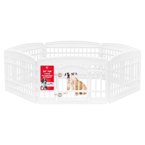 IRIS USA 24" 6-Panel Dog Playpen with Door, 61 x 61 x 24, Puppy Playpen, Dog Play Pen Indoors, Pet Fence, Puppies/Small Dogs, White