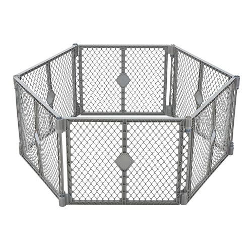MyPet Petyard: 5.5 Ft. Wide Customizable Folding Dog Playpen Indoor/Outdoor. Made in USA. 6-Panel Puppy Playpen. Freestanding Play Pen Dog Gate 26" Tall, Fieldstone