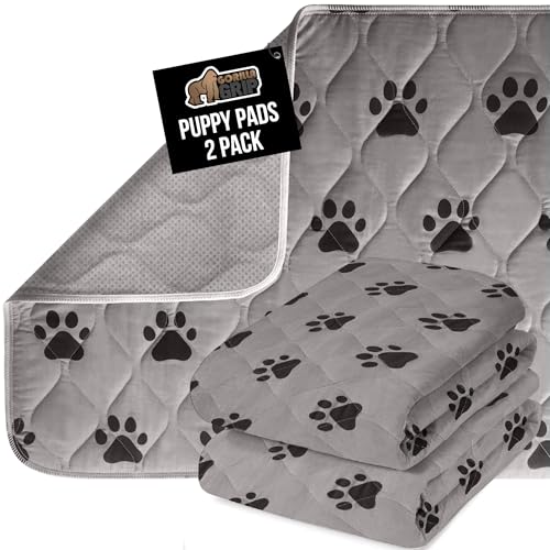 GORILLA GRIP Washable Puppy Pads, 46x28 Pack of 2, Slip Resistant Dog Crate Mat, Waterproof Cloth Pee Pad for Training Puppies in Playpen, Reusable Pet Incontinence Blanket, Protects Sofa, Furniture