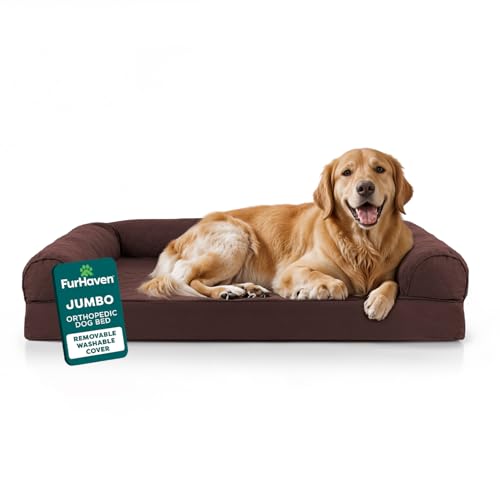 Furhaven Orthopedic Dog Bed for Large Dogs w/ Removable Bolsters & Washable Cover, For Dogs Up to 95 lbs - Quilted Sofa - Coffee, Jumbo/XL