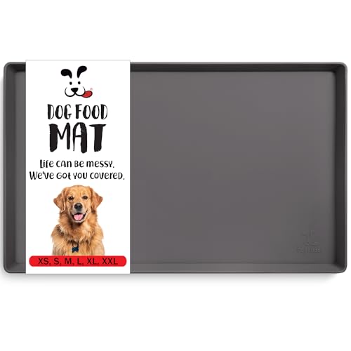 DogBuddy Dog Food Mat  Waterproof Dog Bowl Mat for Food and Water, Silicone Pet Feeding Mats for Floors, Non-Slip Placemat with High Edges for Dogs Bowls, Puppy Essentials (XXL: 32"x24", Shadow)
