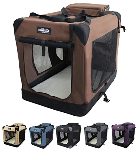 EliteField 3-Door Folding Soft Dog Crate with Carrying Bag and Fleece Bed (2 Year Warranty), Indoor & Outdoor Pet Home (36" L x 24" W x 28" H, Brown)
