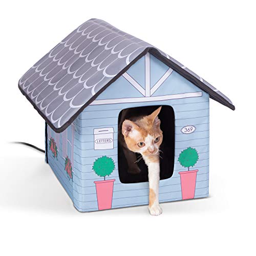 K&H Pet Products Heated Outdoor Cat House for Outside Pets in Winter, Weatherproof Outdoor House for Ferals, Insulated Kitty Shelter, 2 Doors, Waterproof Heated Cat Bed, Safety Listed - Cottage 20W