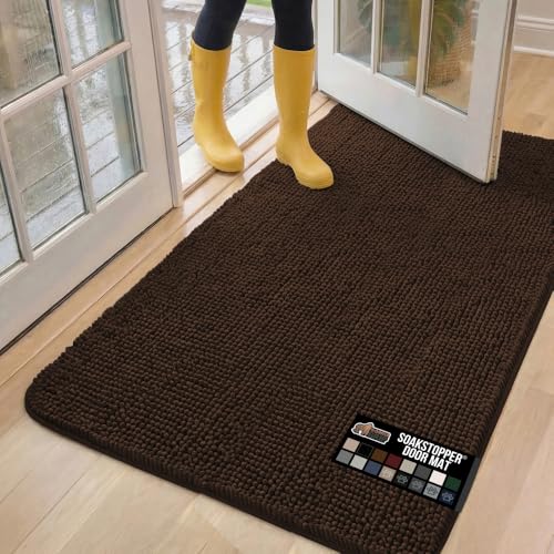 GORILLA GRIP Dog Doormat, Absorbent Doormats for Muddy Dogs Paws, 60x36 Machine Washable Soakstopper Rugs, Cleaner Floors, US Designed Pet Bed Door Mat, Indoor Entrance Pets Rug, Brown