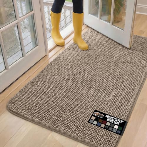GORILLA GRIP Dog Doormat, Absorbent Doormats for Muddy Dogs Paws, 60x36 Machine Washable Soakstopper Rugs, Cleaner Floors, US Designed Pet Bed Door Mat, Indoor Entrance Pets Rug, Beige