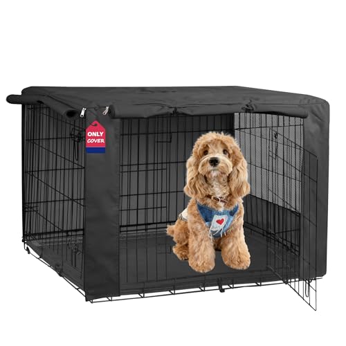 HiCaptain Breathable Dog Crate Cover 36 Inch, Durable Heavy Duty Kennel Cover, Dual Zippered Panels, Windproof Waterproof UV-Resistant(Black)