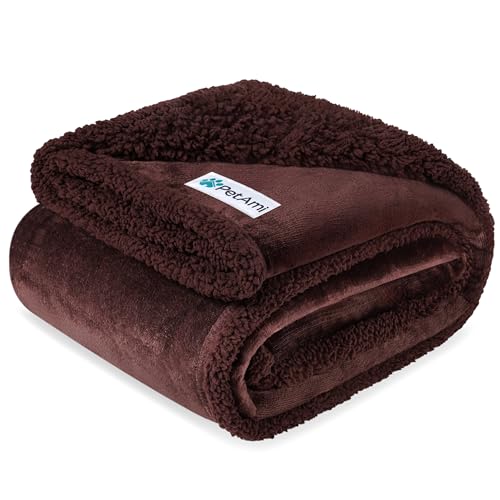 PetAmi Waterproof Dog Blanket for Medium Large XL Dog Puppy Cat Throw for Couch Cover Leakproof Protection, Sherpa Fleece, Reversible Soft Washable 80x60 Brown Brown