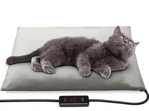 Toozey Small Pet Heating Pad, 6 Adjustable Temperature Dog Cat Heating Pad with Timer, Waterproof Heated Cat Bed with Chew Resistant Cord, Indoor Electric Pet Heated Mat 18x16in