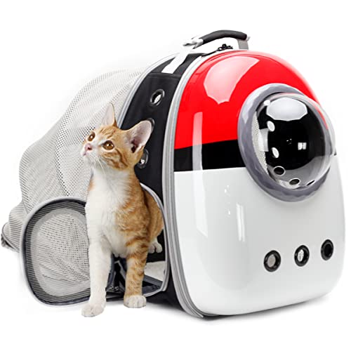 Back Expandable Cat Backpack Carrier, Fit up to 12 lbs, Hard Shell Bubble Dome Window Pet Transport and Carry Bag for Kitten Cat Bunny Rabbit and Small Puppy