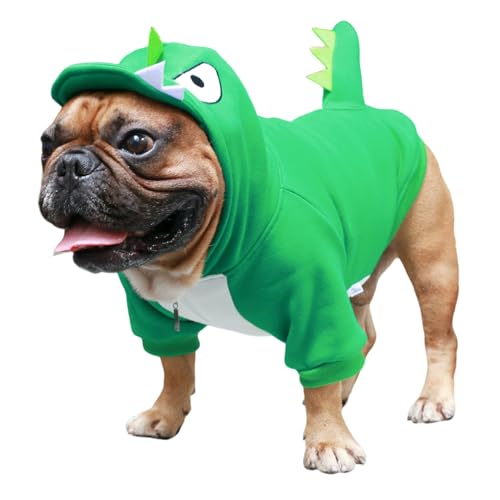 iChoue I am a French Bulldog Dog Dinosaur Halloween Costumes Clothes Sweater Cute Funny for Small Dogs Cold Weather Winter Coats Hoodies Frenchie English Pug Pitbull Corgi Puppy - Green/Medium