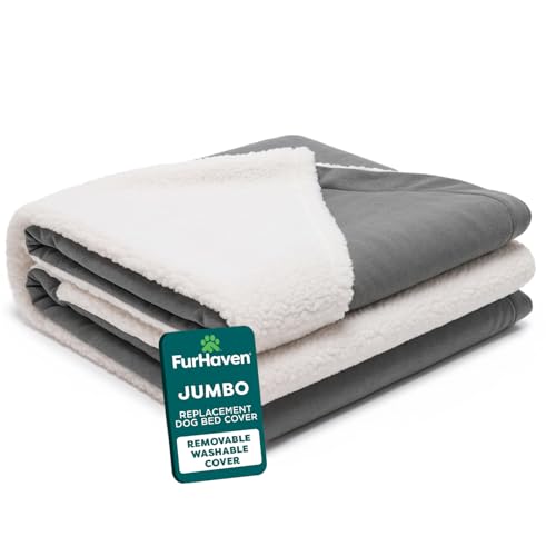 Furhaven Replacement Dog Bed Cover Sherpa & Suede Snuggery, Machine Washable - Gray, 44-inch