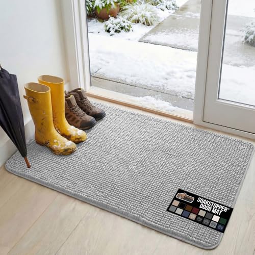 GORILLA GRIP Dog Doormat, Absorbent Doormats for Muddy Dogs Paws, 48x30 Machine Washable Soakstopper Rugs, Cleaner Floors, US Designed Pet Bed Door Mat, Indoor Entrance Pets Rug, Light Gray