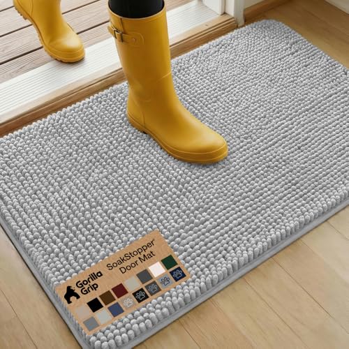 GORILLA GRIP Dog Doormat, Absorbent Doormats for Muddy Dogs Paws, 36x24 Machine Washable Soakstopper Rugs, Cleaner Floors, US Designed Pet Bed Door Mat, Indoor Entrance Pets Rug, Light Gray