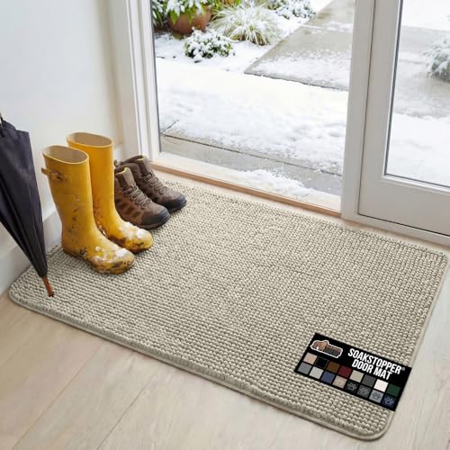 GORILLA GRIP Dog Doormat, Absorbent Doormats for Muddy Dogs Paws, 48x30 Machine Washable Soakstopper Rugs, Cleaner Floors, US Designed Pet Bed Door Mat, Indoor Entrance Pets Rug, Cream