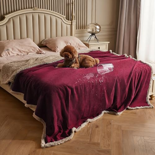 Kritter Planet Waterproof Pet Blanket for Bed, Reversible Sherpa Fleece Protector Couch Cover for Pets, Liquid Proof Furniture Protector for Medium Large Dogs
