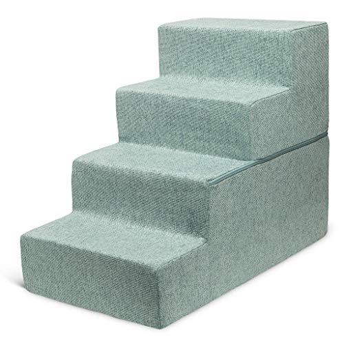 Best Pet Supplies Foldable Foam Pet Steps for Small Dogs and Cats, Portable Ramp Stairs for Couch, Sofa, and High Bed Climbing, Non-Slip Balanced Indoor Step Support, Paw Safe - Pale Teal, 4-Step