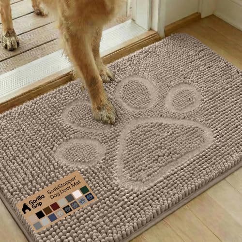 GORILLA GRIP Dog Doormat, Absorbent Doormats for Muddy Dogs Paws, 36x24 Machine Washable Soakstopper Rugs, Cleaner Floors, US Designed Pet Bed Door Mat, Indoor Entrance Pets Rug, Beige Ivory